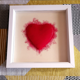 3D Red Heart Box Framed Champaign Background in a White Frame V22