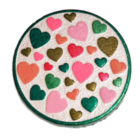 Love Hearts V4 Green Pink Step Hanging Stone