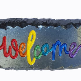 Rainbow Hanging Welcome Plaque Pewter