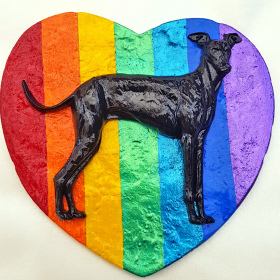 Dog Heart Plaque Greyhound Rainbow