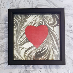 3D Red Heart Box Framed Black and White Swirls V11