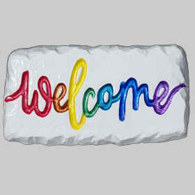 Rainbow Hanging Welcome Plaque White