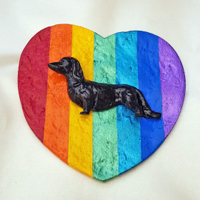 Dog Heart Plaque Dachshund Rainbow