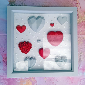 Box Frame 3D Hearts Picture V17 Grey Red