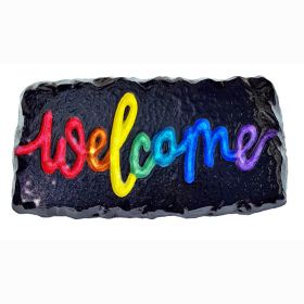 Rainbow Hanging Welcome Plaque Black