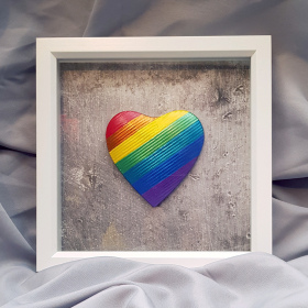 3D Rainbow Heart Box Framed Grey Abstract V13